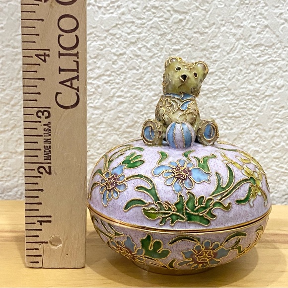 Vintage NYCO Nikki Yassaman Pink Bear Trinket Box Faberge Enameled Art Figurine - Picture 8 of 12
